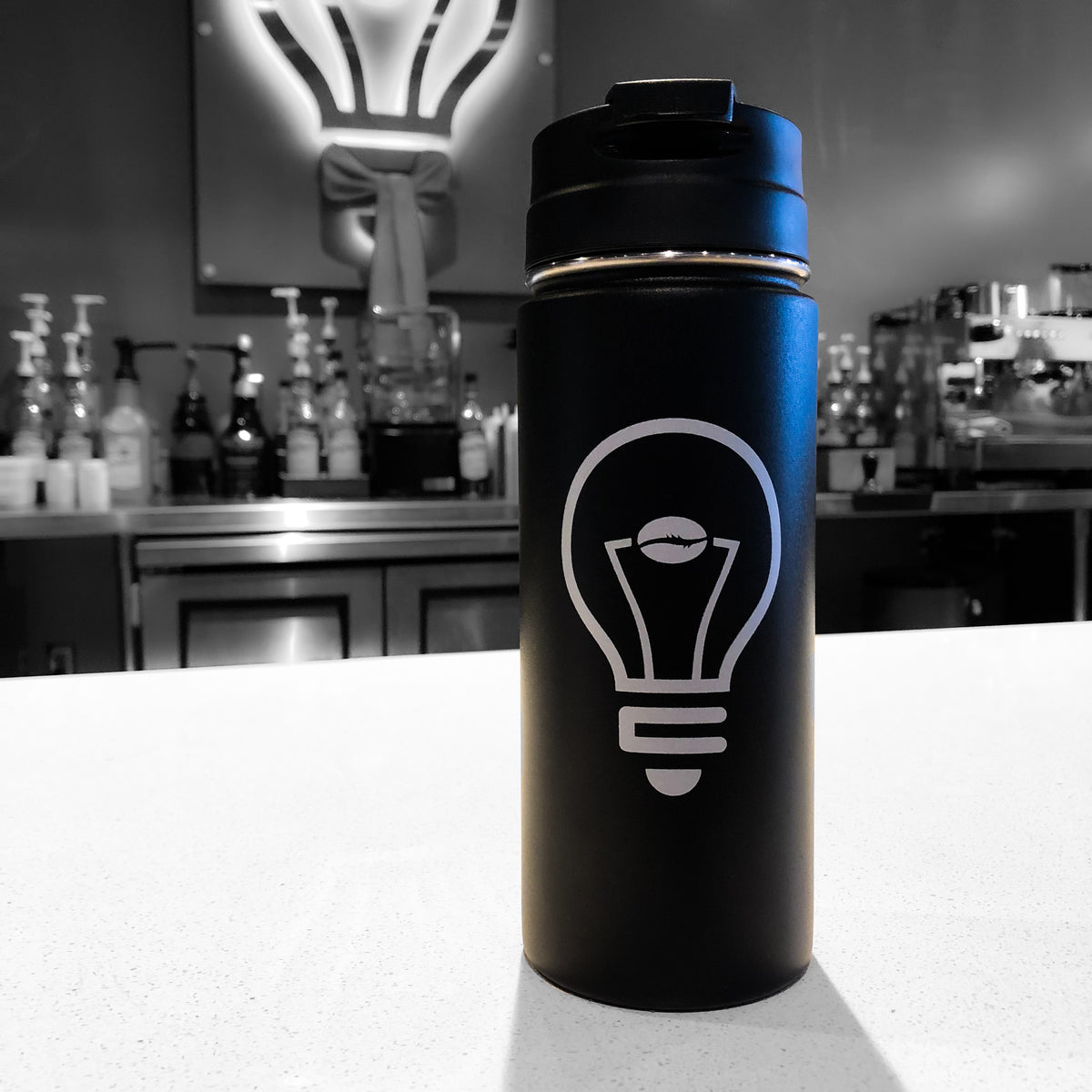 Thermo Water Bottle Mockup, Black Stainless Steel, Tumbler Cups